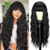 YEESHEDO 30 pollici Parrucche da Nero lunghe ondulate con frangia per le donne, parrucca sintetica resistente al calore per cosplay di festa