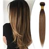 SEGO Extension Capelli Veri Tessitura Virgin Human Hair Brasiliani Matassa Shatush 100g Capelli Lisci per Cucire 50cm #4T30 Marrone Cioccolato/Castano Ramato Chiaro
