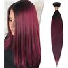 SEGO Extension Capelli Veri Tessitura 100g Virgin Human Hair Brasiliani Lisci Matassa Shatush per Cucire 55cm #1BT99 Nero Naturale/Rosso Borgogna