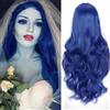 Colorful panda Parrucca da donna, ondulata naturale, lunga, riccia, sintetica, per donne, cosplay, feste, uso quotidiano (blu indaco)