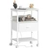 Lutown-Teen Comodino con Stazione di Ricarica, Tavolino con Cassetti in Tessuto e Ripiano Aperto, Comodini Bianchi con 4 Ruote per Soggiorno, Camera da Letto, 40x30x63 cm, Bianco