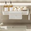 Kaizuca Organizer per Lavello, Mensola da Cucina Senza Forature con Vassoio di Scolo e 2 Ganci, Supporto Adesivo da Parete per Lavandino, Bagno e Cucina