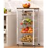 Garbuildman Carrello portaoggetti da cucina a 5 ripiani con cestini estraibili, organizer per frutta e verdura con piano in legno e supporto per banane, per dispensa, soggiorno, bagno, bianco