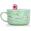 Biigming Tazza Grande in Ceramica con Coperchio e Manico tazza XXL 800ml per la Colazione Noodle Fiori di Ciliegio Tra la Neve per Insalata e Cereali (Verde)