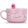 Biigming Tazza Grande in Ceramica con Coperchio e Manico tazza XXL 800ml per la Colazione Noodle Fiori di Ciliegio Tra la Neve per Insalata e Cereali (Rosa)