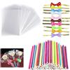 HAYGEM 300 Pezzi Decorazioni per Caramelle Set, 100 Bastoncini per Marshmallow di Carta Non Tossica, 100 Bustine Trasparenti per Confetti, 100 Nastro da Legare, per Feste di Compleanno, Halloween
