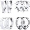 FOCALOOK Set Orecchini Uomo Cerchio Acciaio Inossidabile, Orecchini Acciaio Chirurgico Argento, Set Orecchino Uomo Piccoli Confezione Regalo per Papà Compleanno