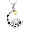 URONE Collana da montagna, in argento Sterling, con ciondolo a forma di luna, idea regalo per donne, Argento sterling, Nessuna pietra preziosa