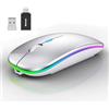 Wowssyo Mouse senza fili USB 2,4 GHz Bluetooth 1600 DPI Optical Tracking Ricaricabile LED Dual Mode per laptop, PC, iOS, Android, iPad, Windows - Argento