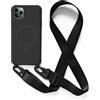 JIYUDZ JIYU Cover Magnetica per iPhone 11 Pro Max 6,5 con Cordino,Custodia Silicone Compatibile con MagSafe,Cover Silicone con Corda Collana Tracolla Laccio Regolabile,Nero