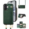 OCASE Custodia Portafoglio per iPhone 17, Custodia in Pelle con Cerniera, Porta Carte con Blocco RFID, con Tra Collo Regolabile Rimovibile, Protettiva Antiurto Cover per iPhone 17, Verde Scuro