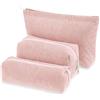 Hshenjhu 3 Pezzi Borsa Cosmetica in Velluto a Coste, Beauty Case da Viaggio, Borsa da Toilette per Donna, Portatile Trousse Trucchi con Cerniera, Organizer per Accessori da Donna (Rosa)