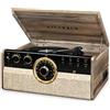 Victrola The Empire Giradischi e Centro Multimediale 6-in-1 in Stile Mid-Century - 3 Velocità, Bluetooth, Radio, Lettore CD e Cassette, Altoparlanti Integrati, Uscita RCA, Jack Cuffie (Noce Rustico)