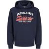 JACK & JONES Jack&Jones JJELOGO Felpa con Cappuccio 2 col 24/25 Noos, Sky Captain, S