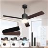 Noaton® Canis nero/legno scuro Ventilatore da Soffitto con Luce e Telecomando, LED Dimmerabile, 3 Temperature di Colore, 3 Pale, Timer, con Motore DC, 6 Velocità, Ø132 cm, Silenzioso, Asta di Prolunga