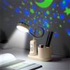 YATOSEEN Lampada da Scrivania per Bambini con Proiezione di Stelle, Lampada da Studio conPortapenne, Lampada da Tavolo a collo di Cigno, Lampada da Comodino a LED con Luminosità Dimmerabile 2