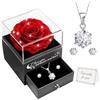 Miofula Rosa Stabilizzata Regalo Donna,Rosa Eterna con Collana Donna Argento 925 e Orecchini,Regali Mamma Compleanno Festa della Mamma,Fiori Scatola Regalo Fidanzata San Valentino Anniversario per Lei