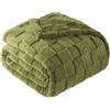 Exclusivo Mezcla Coperta Plaid Pile di Flanella per Divano, 230x270 CM Coperta Letto Matrimoniale con Motivo a Scacchi, Morbida e Calda, Verde oliva