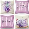 DakTou Fodere per Cuscini Viola Floreale 45x45 cm Copricuscini Decorativi in Lino Lavanda Quadrata per Divano Giardino Patio Esterno o Interno Set di 4 Fodere per Cuscino Primavera Estate