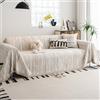WEYOND Copridivano e Copricouch Lavabile in Chenille, Telo Copridivano a Righe con Nappine per Divano Angolare, Divanetto, Divano 2/3/4 Posti e Futon (180 x 260 cm, Kaki)