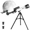 Auveach Telescopio Astronomico per Principianti Adulti Apertura 50 mm/500 mm, Telescopio Optics Rifrattore Portatile da Viaggio 30X/60X con Treppiede Regolabile
