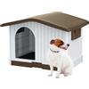 Aqpet Cuccia Casetta per Cani in Plastica per Esterno Interno Casa Giardino, con Pavimento Rialzato e tetto sollevabile, per Cani Taglia piccola/media 87 x 74 x 61 H, Marrone