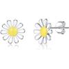 SLUYNZ Orecchini in argento sterling 925 a forma di margherita fiore per donne ragazze bianco fiore orecchini, small, Argento sterling, Nessuna pietra preziosa