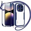 Jrkvniv Cover per Xiaomi Redmi Note 14 PRO 5G/Poco X7 5G con Cordino,360 Gradi Trasparente Custodiacon con Protezione Schermo Integrata,Bumper Rugged Custodia con Regolabile Tracolla Corda Collana-Blu