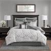 Madison Park Odette - Set copripiumino con motivo jacquard damascato, biancheria da letto moderna per tutto l'anno, alternativa al piumino, federe, cuscini decorativi, per letto queen size (228,6 x