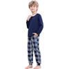 Comfyouth Pigiama da Ragazzo, a Maniche Lunghe, 2 Pezzi, con 2 Tasche, Set Pigiama Invernale per Bambini, Maglietta a Maniche Lunghe e Pantaloni a Quadretti con Coulisse 14-16 Anni Blu Navy