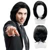 UILYNIU Parrucca Nera Uomo Donna, Parrucca Nera Lunga Parrucca con Riga Centro, Parrucca Diritta, Parrucca Uomo Anni '80 '90 Punk Rock per Feste Cosplay Halloween Carnevale Uso(Nero)