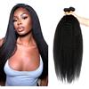 Evaxilc 30 32 34 Inch Yaki Straight Human Hair Bundles Capelli Umani Unprocessed #1B Natural Black Color Brazilian Virgin Hair Weave Double Weft Weave Minimal Shedding 3 Bundles Total 300g For Women