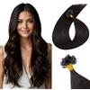 TESS Extension con Cheratina Capelli Veri 25 Ciocche 25g #1B Nero Naturale, 100% Human Hair Naturali Bonding Extensions 40cm