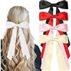 SYEYCW 5 Pezzi Fermagli per Capelli con Fiocco, Clip di Coda in Metallo, Fermagli Fiocco con Coda Lunga, Capelli con Nastro Lungo, per Donne e Ragazze, Nero, Rosso, Rosa, Beige, Bianco