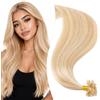 Elailite Extension Cheratina Capelli Veri 1 Grammo #18/#613 Beige Sabbia Biondo/Bleach blonde, 50 Ciocche Remy Human Hair Indiani 45cm 50g