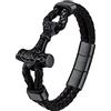 Bestyle Bracciale Uomo Mjolnir Teschio Cranio Massone Bracciali Uomo in Pelle Intrecciata Chiusura Magnetica con Confezione Regalo