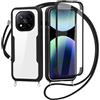 FERLAN Cover per Redmi Note 14 Pro 4G con Cordino, 360 Gradi Antiurto Custodia con Protezione Schermo Integrata Trasparente Rugged TPU Bumper Doppia Protettiva Cover per Redmi Note 14 Pro 4G-Nero