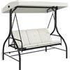 Outsunny Outusunny Dondolo Letto da Giardino 3 Posti con Tettuccio Regolabile, in Acciaio e Poliestere, 195x117x175 cm, Crema e Nero|Aosom