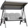 Outsunny Dondolo da Giardino 3 Posti con Tetto Regolabile, Portabicchieri e Cuscini, 208x121x172 cm, Grigio Chiaro | Aosom Italy