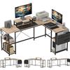 HOMCOM Scrivania ad angolo modulabile reversibile 168-240 cm stile industriale - ripiano regolabile, tasca portaoggetti, supporto per schermo