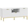 HOMCOM Mobile TV, mobile porta TV per televisori da 101,6 cm con 2 ante a chiusura ammortizzata, cassetto e vano aperto, 120x39x54cm, bianco | Aosom Italy