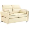HOMCOM Divano 2 Posti in Finta Pelle con Imbottitura Spessa, Tasca Laterale e 2 Cuscini, 136x81x90 cm, Beige | Aosom Italy