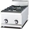 Ristoattrezzature Modello: 122330023099,Cucina 2 fuochi professionale a gas potenziata da banco appoggio con fiamma pilota e accensione piezoelettrica 40x65x48cm