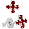 NKlaus PAAR 925 Orecchini in ARGENTO STERLINGO con croce medievale in cristallo rosso 7040