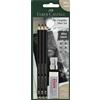 Faber-Castell 115297 Matite Grafite Monocrhome Pitt, Set di 3 Matite Gradi 10B, 12B, 14B, Ultra Opache Con Minimo Riflesso, Gomma E Temperino Inclusi, Per Disegnare, Schizzare E Sfumare