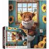 Tucocoo Puzzle rustico con mucca delle Highland da 1000 pezzi, in stile fattoria, con girasoli, per adulti, animali che leggono giornali, puzzle per giochi di famiglia impegnativi, artigianato fai da