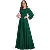 Ever-Pretty Vestito da Sera Donna Lungo Cintura Rotondo Manica Lunga Elegante Abiti da Cerimonia ES0106B Verde Scuro 48
