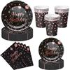 Nkaiso 50Pcs Nero e Rosa Oro Piatti Carta Compleanno-10 Ospiti