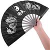 FILFEEL Ventaglio Pieghevole in Acciaio Inossidabile Ventaglio Cinese Tai Chi Ventaglio da Combattimento Kung Fu per Arti Marziali per Uomini e Donne Performance, Danza, Decorazioni 64 X 35 Cm (Nero)