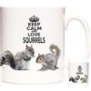 KAZMUGZ Tazza con scoiattolo grigio, Keep Calm and Love Squirrels. Tazza in ceramica da 325 ml con scoiattolo.